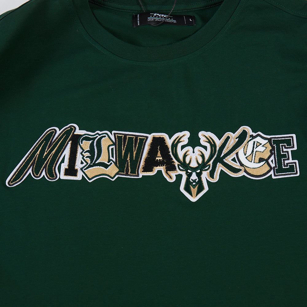 NBA MILWAUKEE BUCKS CITY RANSOM T-SHIRT EN JERSEY SIMPLE POUR HOMME (VERT FORÊT)