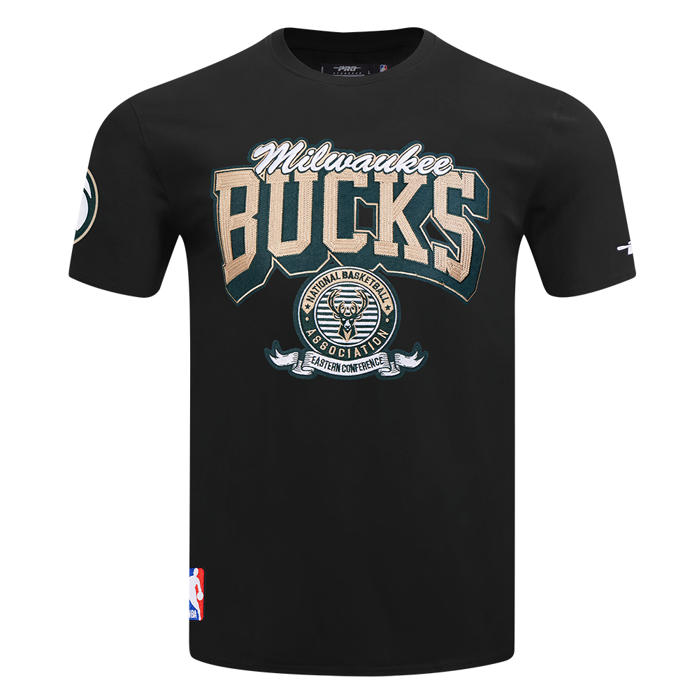 NBA MILWAUKEE BUCKS TEAM BADGE T-SHIRT EN JERSEY SIMPLE POUR FEMME POUR HOMME (NOIR)