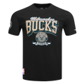 NBA MILWAUKEE BUCKS TEAM BADGE T-SHIRT EN JERSEY SIMPLE POUR FEMME POUR HOMME (NOIR)