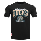 NBA MILWAUKEE BUCKS TEAM BADGE T-SHIRT EN JERSEY SIMPLE POUR FEMME POUR HOMME (NOIR)
