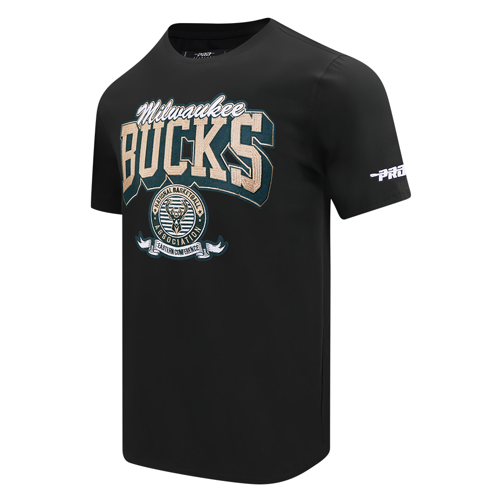 NBA MILWAUKEE BUCKS TEAM BADGE T-SHIRT EN JERSEY SIMPLE POUR FEMME POUR HOMME (NOIR)