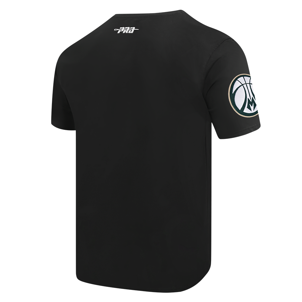 NBA MILWAUKEE BUCKS TEAM BADGE T-SHIRT EN JERSEY SIMPLE POUR FEMME POUR HOMME (NOIR)