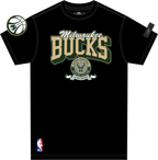 NBA MILWAUKEE BUCKS TEAM BADGE T-SHIRT EN JERSEY SIMPLE POUR FEMME POUR HOMME (NOIR)
