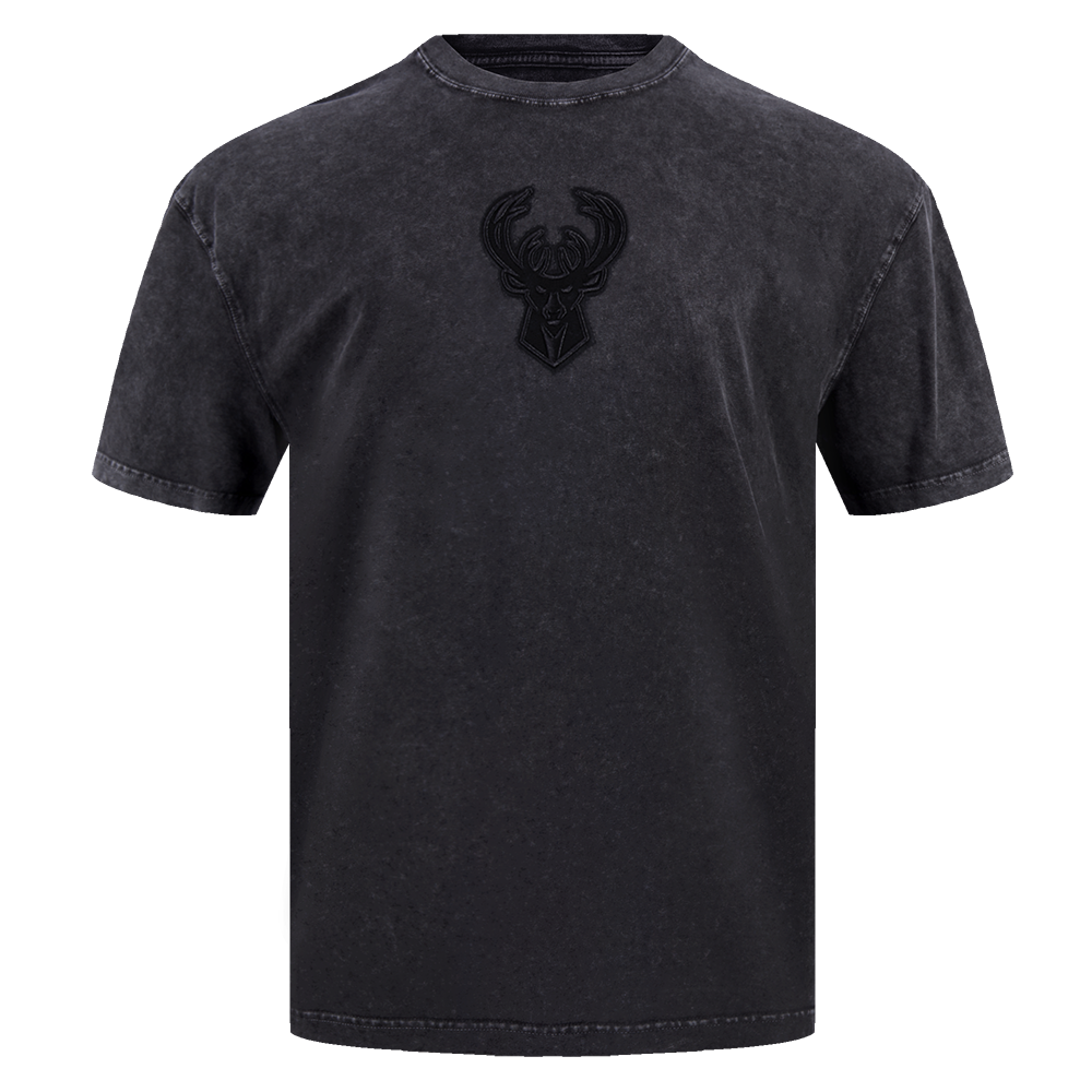 NBA MILWAUKEE BUCKS WASHED CLASSIC MEN'S ENZYME WASH CJ DROP SHOULDER TEE (WASHED BLACK)