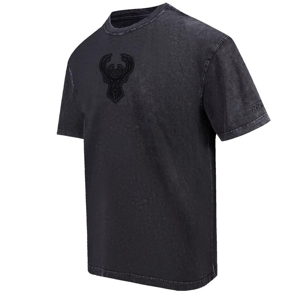 NBA MILWAUKEE BUCKS WASHED CLASSIC MEN'S ENZYME WASH CJ DROP SHOULDER TEE (WASHED BLACK)