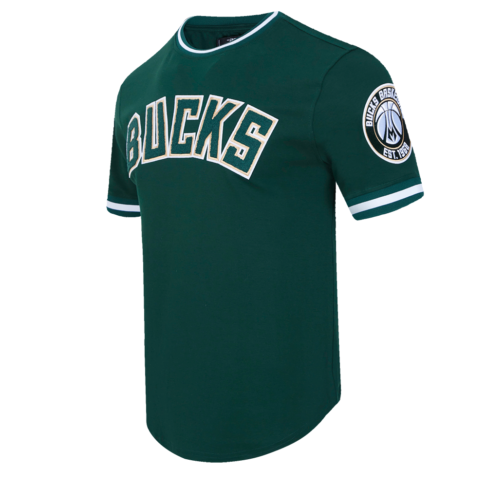 NBA MILWAUKEE BUCKS CLASSIC CHENILLE MEN'S DOUBLE KNIT TEE (FOREST GREEN)