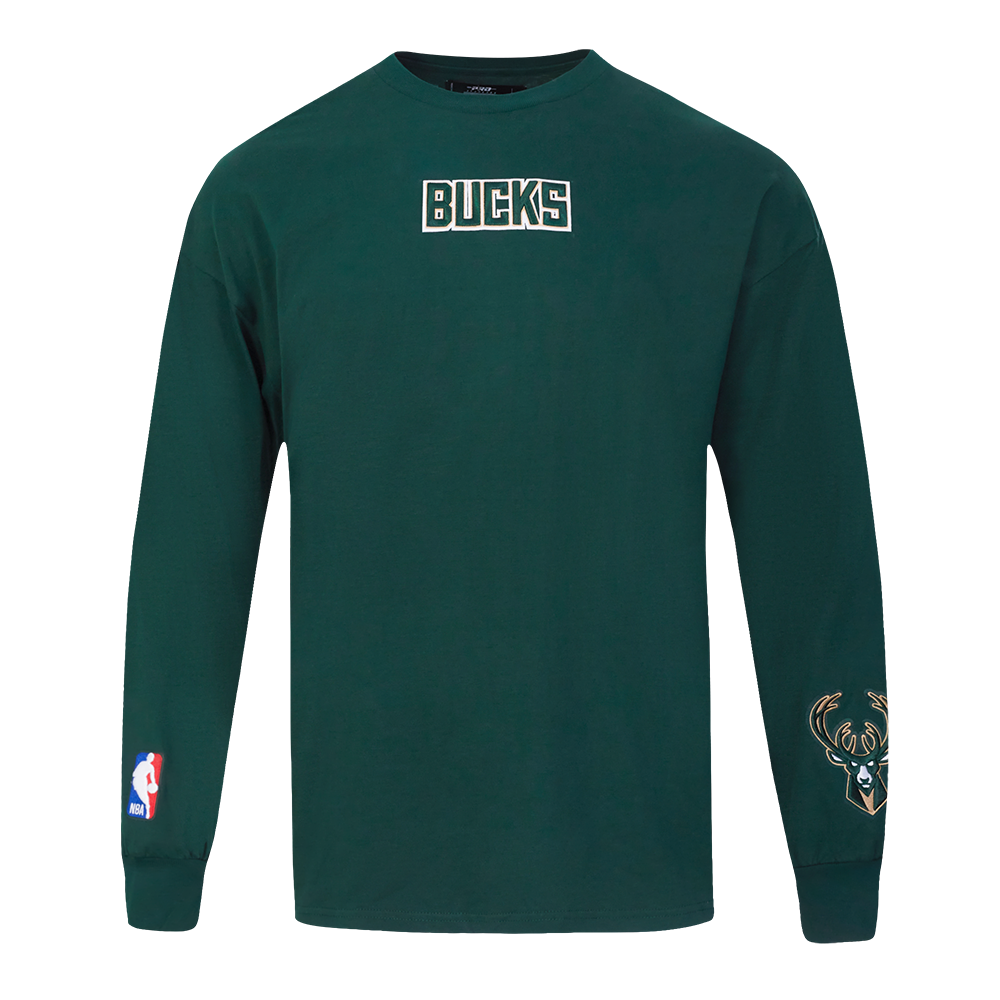 NBA MILWAUKEE BUCKS WINGSPAN MEN'S DROP SHOULDER LONG SLEEVE TEE (FOREST GREEN)