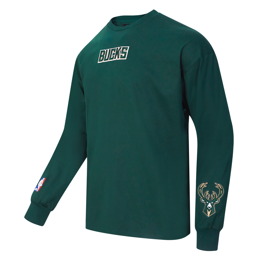 NBA MILWAUKEE BUCKS WINGSPAN T-SHIRT À MANCHES LONGUES ET À ÉPAULES TOMBANTES POUR HOMME (VERT FORÊT)