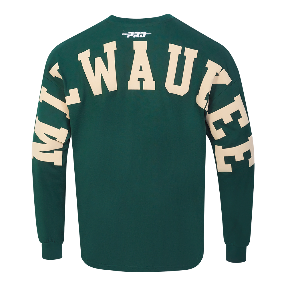 NBA MILWAUKEE BUCKS WINGSPAN T-SHIRT À MANCHES LONGUES ET À ÉPAULES TOMBANTES POUR HOMME (VERT FORÊT)