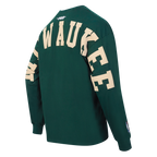 NBA MILWAUKEE BUCKS WINGSPAN T-SHIRT À MANCHES LONGUES ET À ÉPAULES TOMBANTES POUR HOMME (VERT FORÊT)