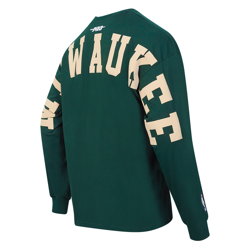 NBA MILWAUKEE BUCKS WINGSPAN T-SHIRT À MANCHES LONGUES ET À ÉPAULES TOMBANTES POUR HOMME (VERT FORÊT)