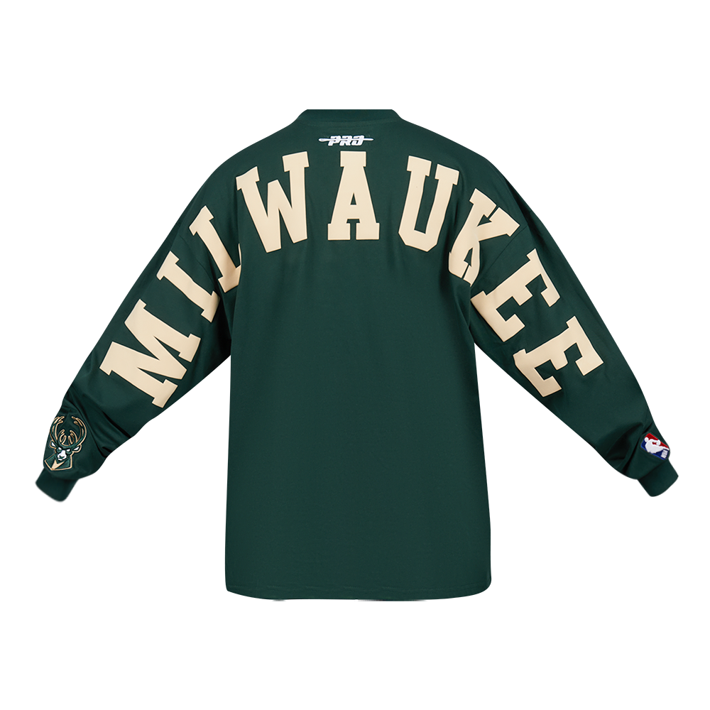NBA MILWAUKEE BUCKS WINGSPAN T-SHIRT À MANCHES LONGUES ET À ÉPAULES TOMBANTES POUR HOMME (VERT FORÊT)