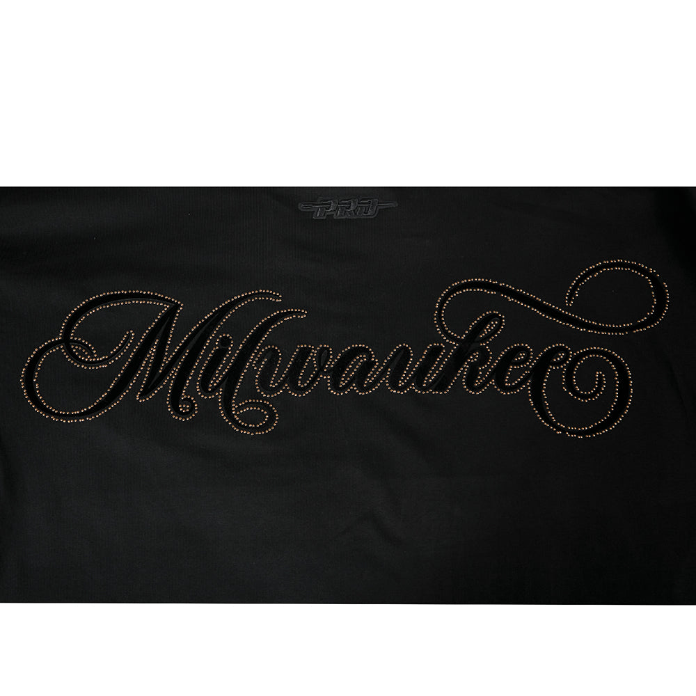 NBA MILWAUKEE BUCKS BLACKOUT T-SHIRT À MANCHES LONGUES ET À ÉPAULES TOMBANTES POUR HOMME (NOIR)