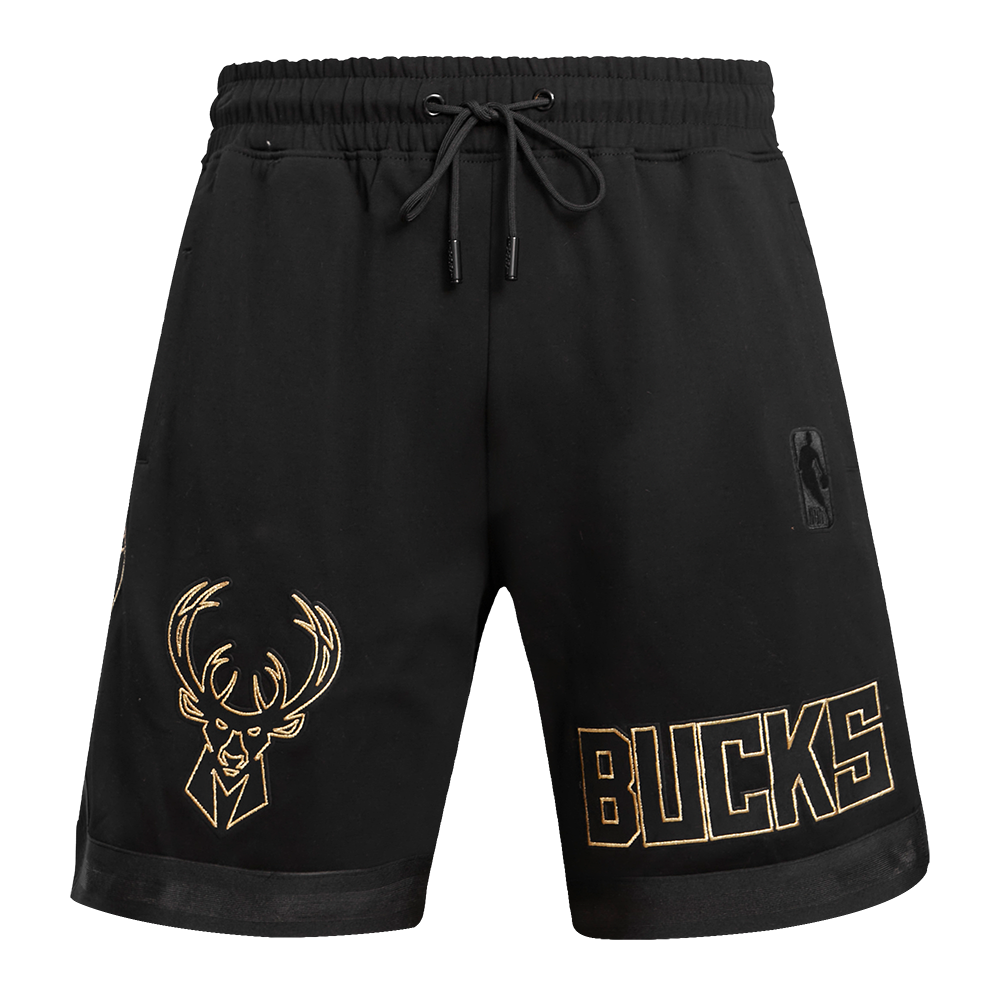 NBA MILWAUKEE BUCKS BLACK & GOLD MEN'S DOUBLE KNIT SHORT (JET BLACK)