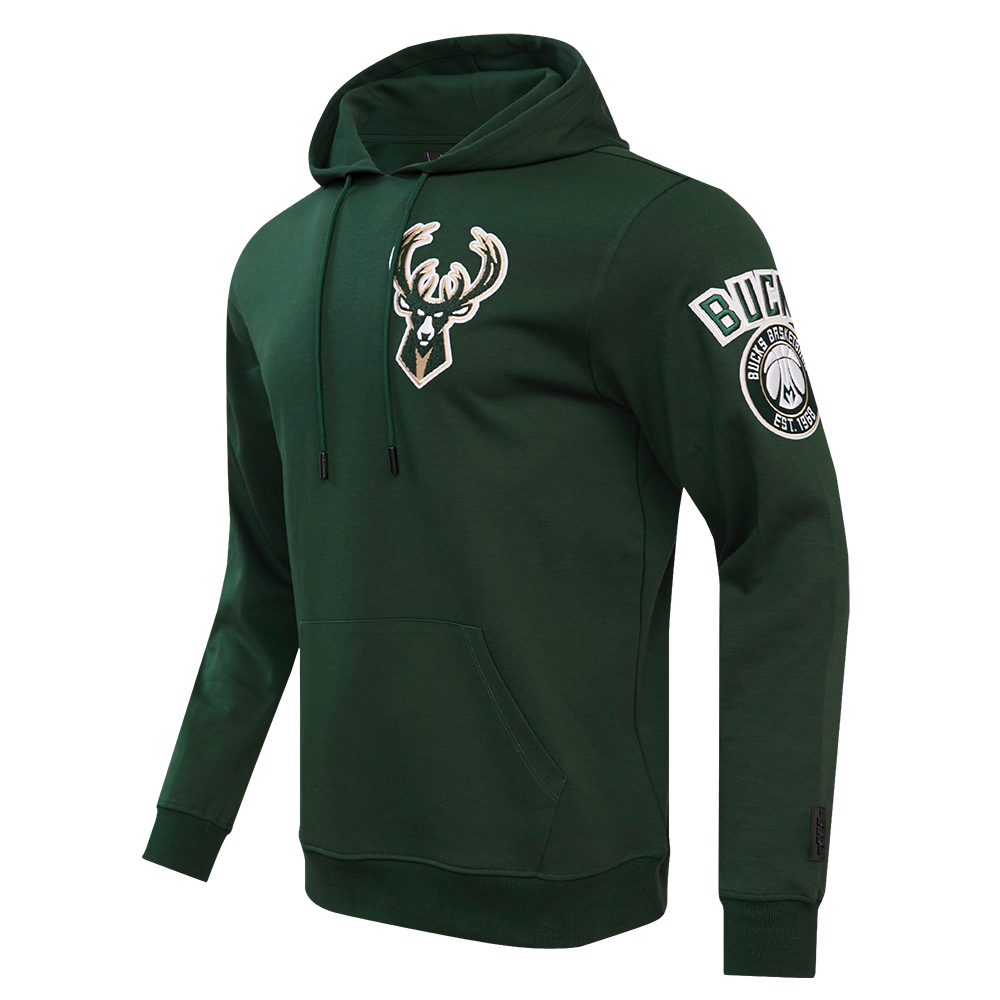 NBA MILWAUKEE BUCKS CLASSIC CHENILLE MEN'S PULLOVER HOODIE (FOREST GREEN)