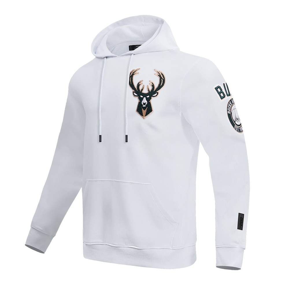 NBA MILWAUKEE BUCKS CLASSIC CHENILLE MEN'S PULLOVER HOODIE (WHITE)
