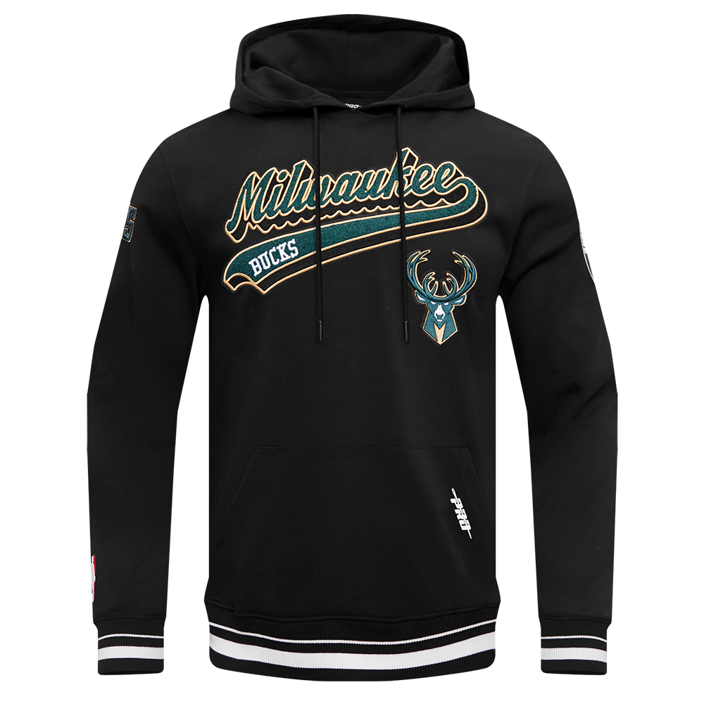 NBA MILWAUKEE BUCKS SCRIPT TAIL CHANDAIL À CAPUCHON EN MOLLETON CÔTELÉ POUR HOMME (NOIR)