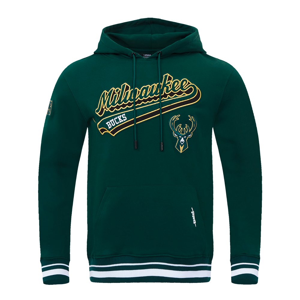 NBA MILWAUKEE BUCKS SCRIPT TAIL CHANDAIL À CAPUCHON EN MOLLETON CÔTELÉ POUR HOMME (VERT FORÊT)