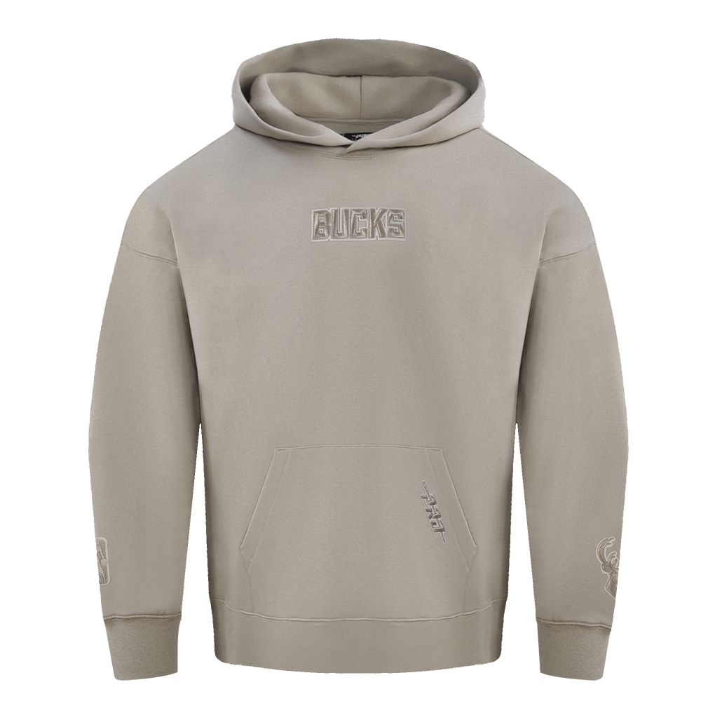 NBA MILWAUKEE BUCKS WINGSPAN MEN'S DROP SHOULDER FLEECE PULLOVER HOODIE (TAUPE)
