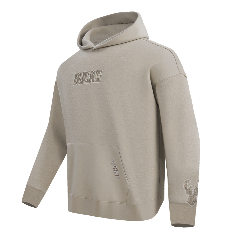 NBA MILWAUKEE BUCKS WINGSPAN MEN'S DROP SHOULDER FLEECE PULLOVER HOODIE (TAUPE)