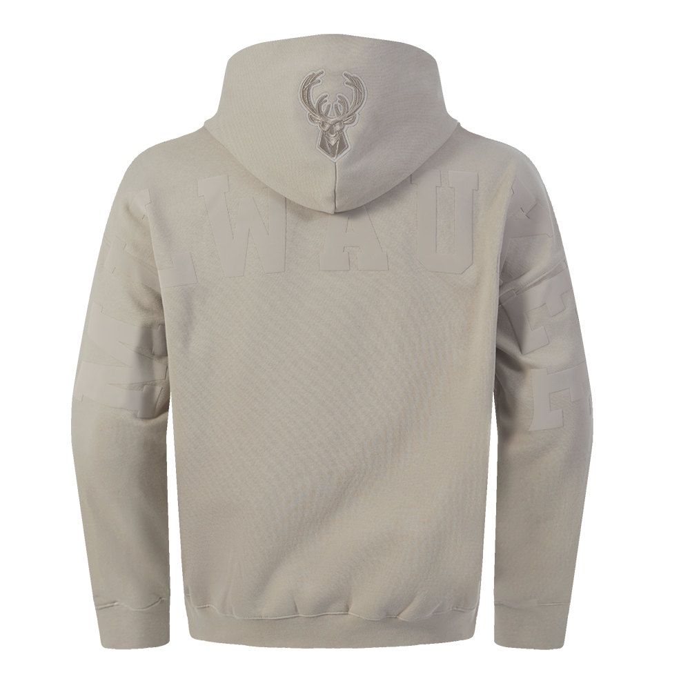 NBA MILWAUKEE BUCKS WINGSPAN MEN'S DROP SHOULDER FLEECE PULLOVER HOODIE (TAUPE)