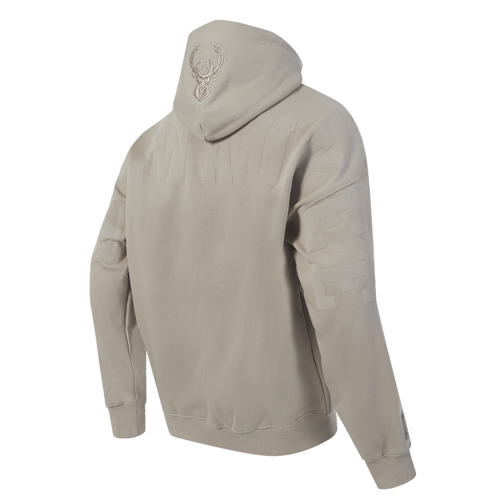 NBA MILWAUKEE BUCKS WINGSPAN MEN'S DROP SHOULDER FLEECE PULLOVER HOODIE (TAUPE)