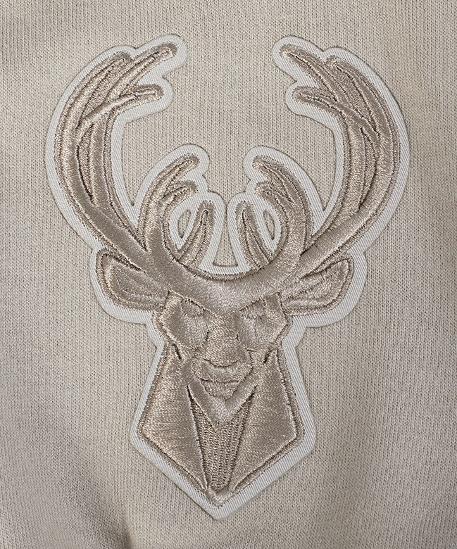 NBA MILWAUKEE BUCKS WINGSPAN MEN'S DROP SHOULDER FLEECE PULLOVER HOODIE (TAUPE)