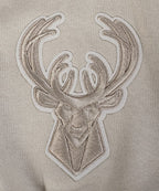 NBA MILWAUKEE BUCKS WINGSPAN MEN'S DROP SHOULDER FLEECE PULLOVER HOODIE (TAUPE)