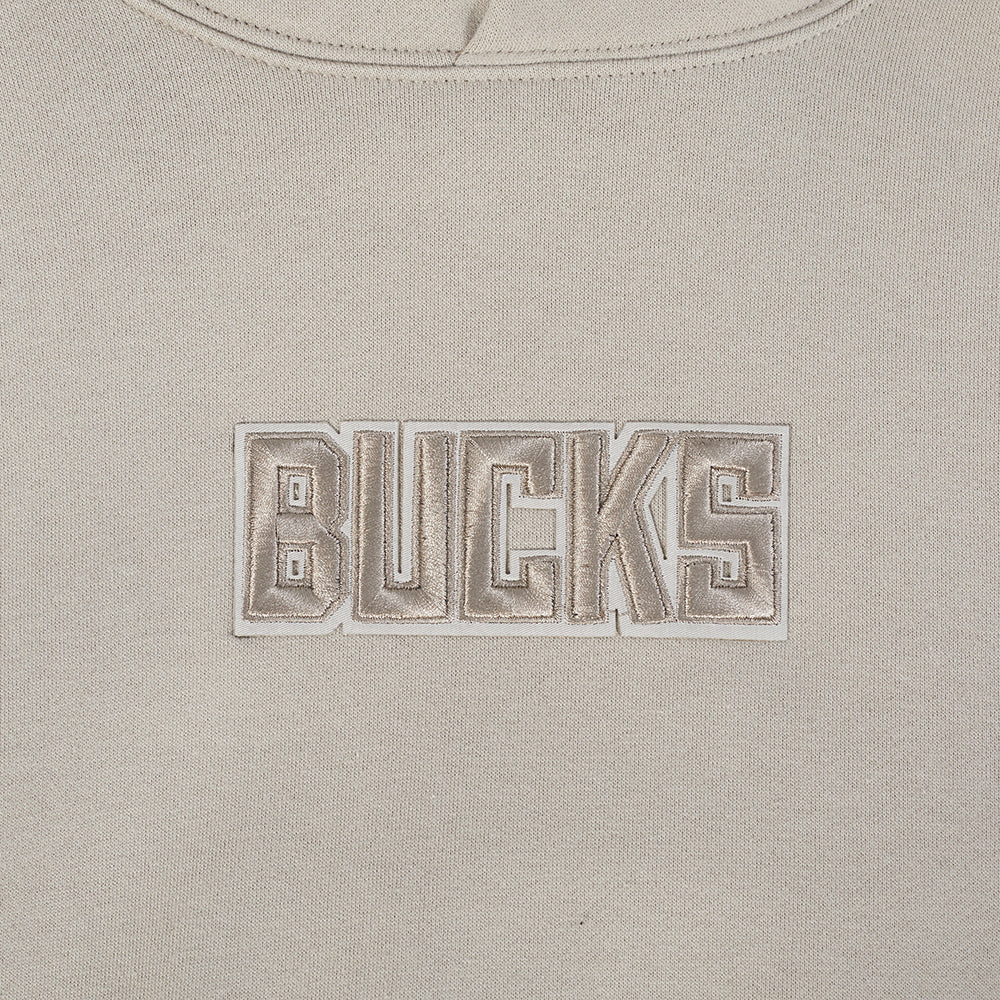 NBA MILWAUKEE BUCKS WINGSPAN MEN'S DROP SHOULDER FLEECE PULLOVER HOODIE (TAUPE)