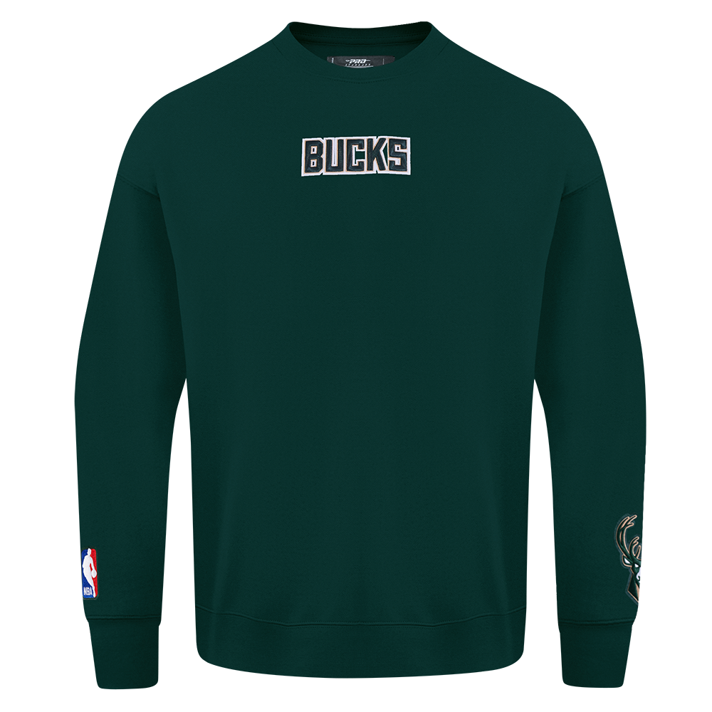 NBA MILWAUKEE BUCKS WINGSPAN MEN'S DROP SHOULDER FLEECE CREWNECK (FOREST GREEN)