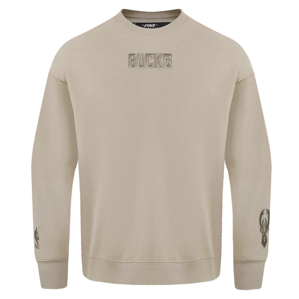NBA MILWAUKEE BUCKS WINGSPAN MEN'S DROP SHOULDER FLEECE CREWNECK (TAUPE)