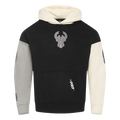 NBA MILWAUKEE BUCKS REVERSE FRENCH TERRY MEN'S COLOR BLOCK FLEECE PULLOVER HOODIE (BLACK/GRAY/EGGSHELL)