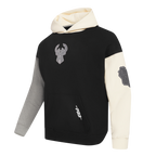 NBA MILWAUKEE BUCKS REVERSE FRENCH TERRY MEN'S COLOR BLOCK FLEECE PULLOVER HOODIE (BLACK/GRAY/EGGSHELL)