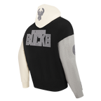 NBA MILWAUKEE BUCKS REVERSE FRENCH TERRY MEN'S COLOR BLOCK FLEECE PULLOVER HOODIE (BLACK/GRAY/EGGSHELL)