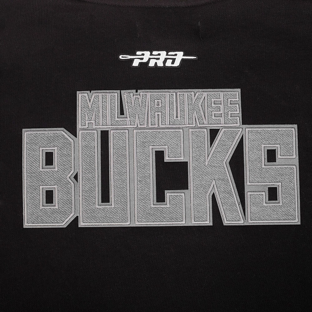 NBA MILWAUKEE BUCKS REVERSE FRENCH TERRY MEN'S COLOR BLOCK FLEECE PULLOVER HOODIE (BLACK/GRAY/EGGSHELL)