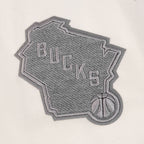NBA MILWAUKEE BUCKS REVERSE FRENCH TERRY MEN'S COLOR BLOCK FLEECE PULLOVER HOODIE (BLACK/GRAY/EGGSHELL)