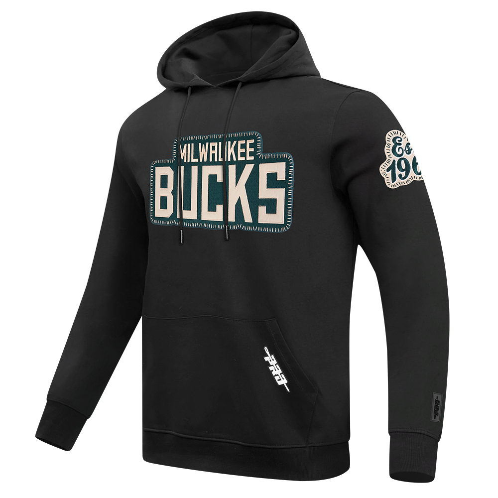 NBA MILWAUKEE BUCKS DIY PICK STITCH MEN'S DOUBLE KNIT PULLOVER HOODIE (BLACK)