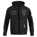 NBA MILWAUKEE BUCKS CLASSIC WIND SUIT CHANDAIL À CAPUCHON TISSÉ À GLISSIÈRE POUR HOMME (NOIR)