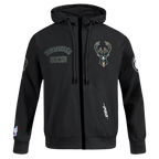 NBA MILWAUKEE BUCKS CLASSIC WIND SUIT CHANDAIL À CAPUCHON TISSÉ À GLISSIÈRE POUR HOMME (NOIR)