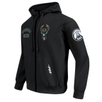 NBA MILWAUKEE BUCKS CLASSIC WIND SUIT CHANDAIL À CAPUCHON TISSÉ À GLISSIÈRE POUR HOMME (NOIR)