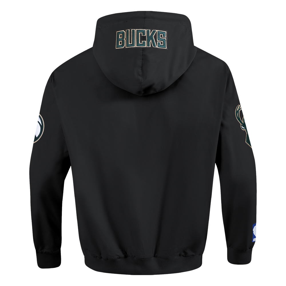 NBA MILWAUKEE BUCKS CLASSIC WIND SUIT CHANDAIL À CAPUCHON TISSÉ À GLISSIÈRE POUR HOMME (NOIR)