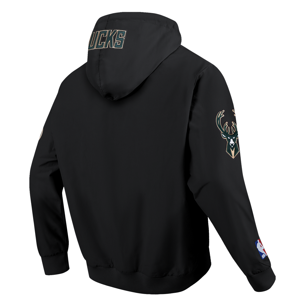 NBA MILWAUKEE BUCKS CLASSIC WIND SUIT CHANDAIL À CAPUCHON TISSÉ À GLISSIÈRE POUR HOMME (NOIR)