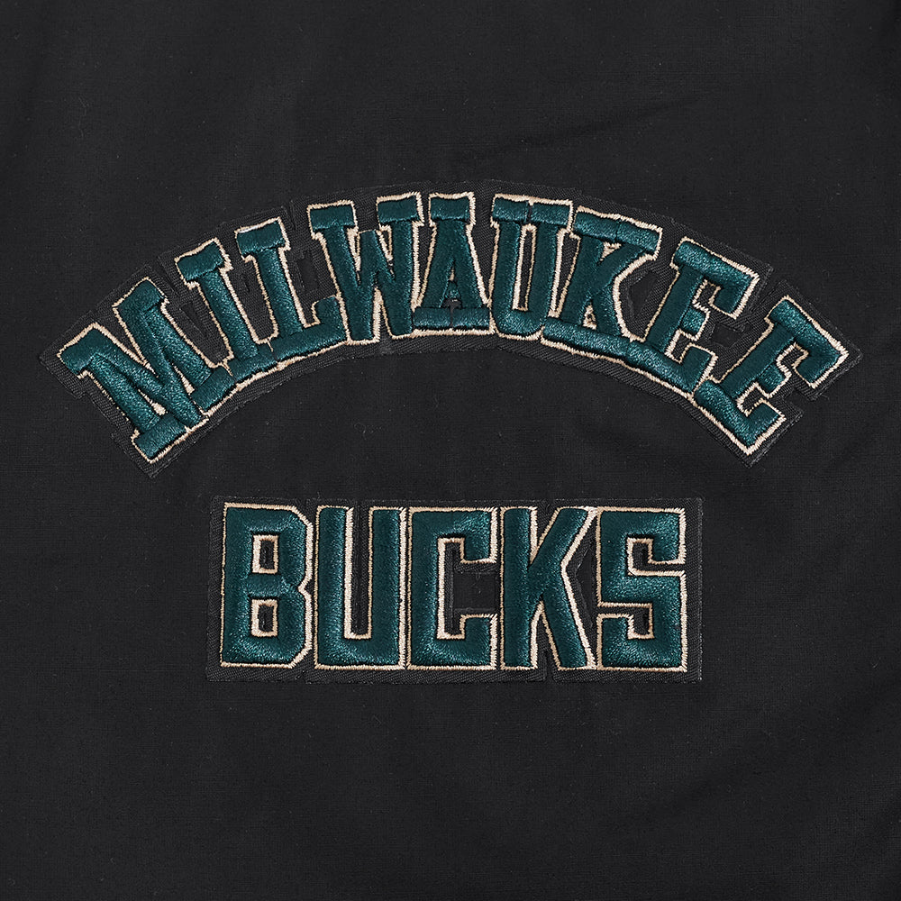 NBA MILWAUKEE BUCKS CLASSIC WIND SUIT CHANDAIL À CAPUCHON TISSÉ À GLISSIÈRE POUR HOMME (NOIR)