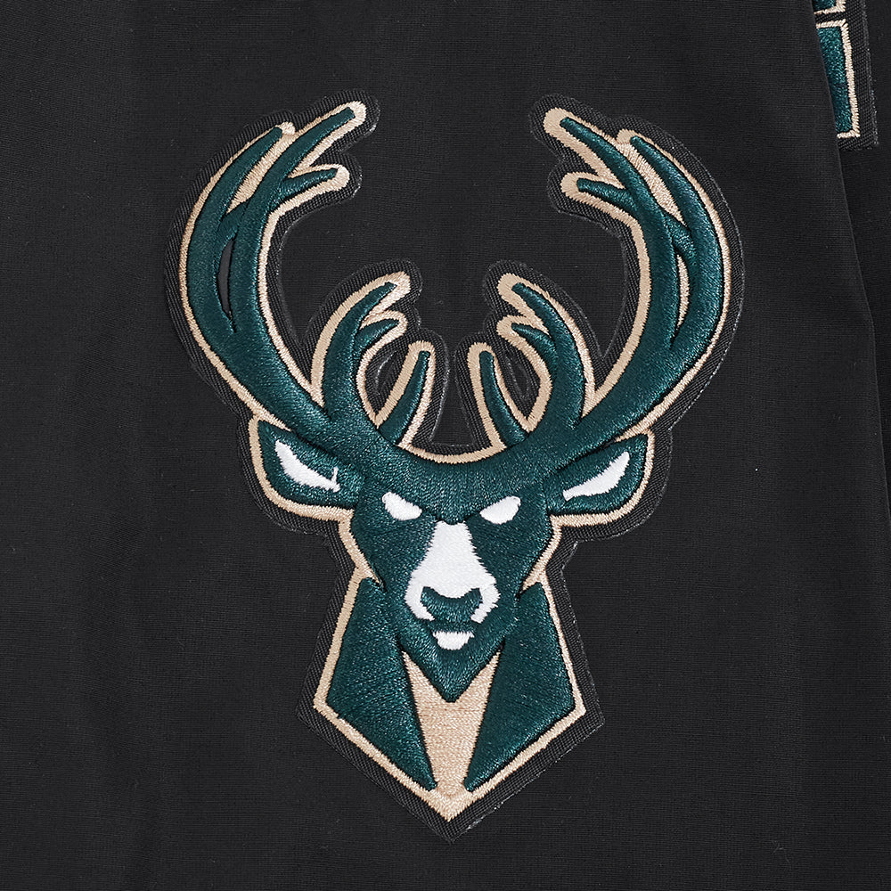 NBA MILWAUKEE BUCKS CLASSIC WIND SUIT CHANDAIL À CAPUCHON TISSÉ À GLISSIÈRE POUR HOMME (NOIR)