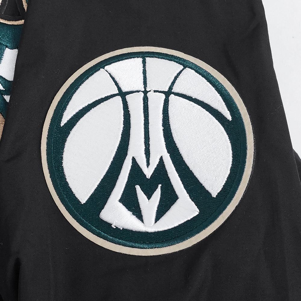 NBA MILWAUKEE BUCKS CLASSIC WIND SUIT CHANDAIL À CAPUCHON TISSÉ À GLISSIÈRE POUR HOMME (NOIR)