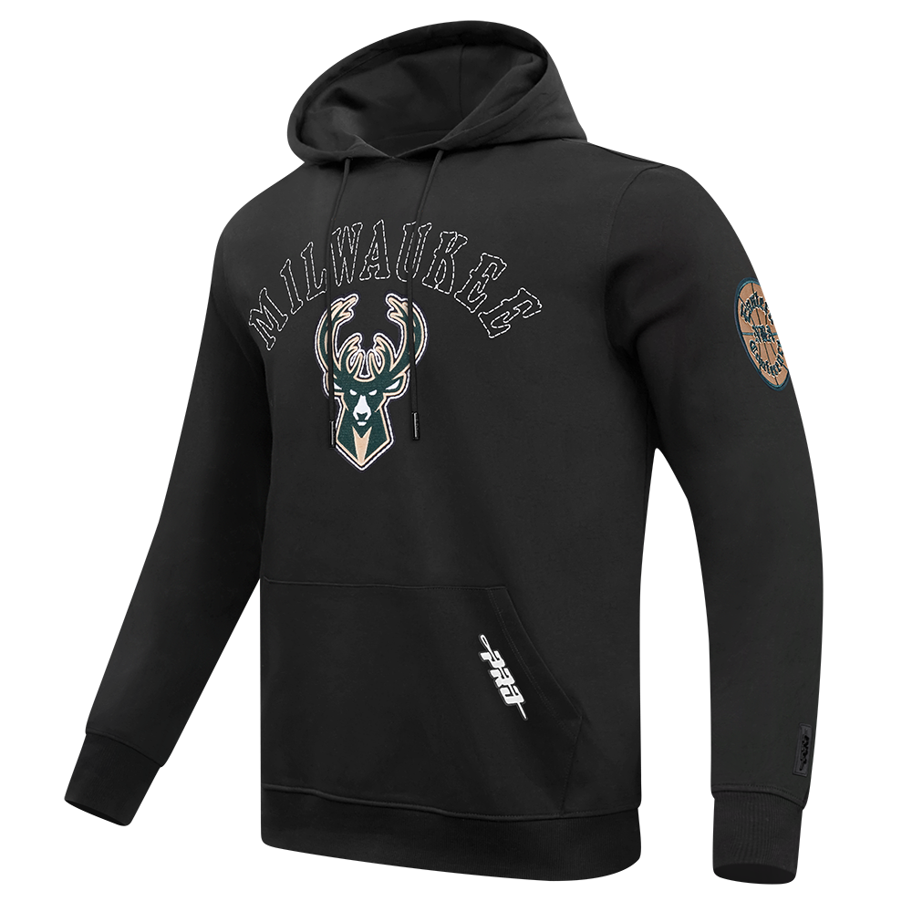 NBA MILWAUKEE BUCKS REBEL ATHLETICS MEN'S FLC PO HOODIE (BLACK)