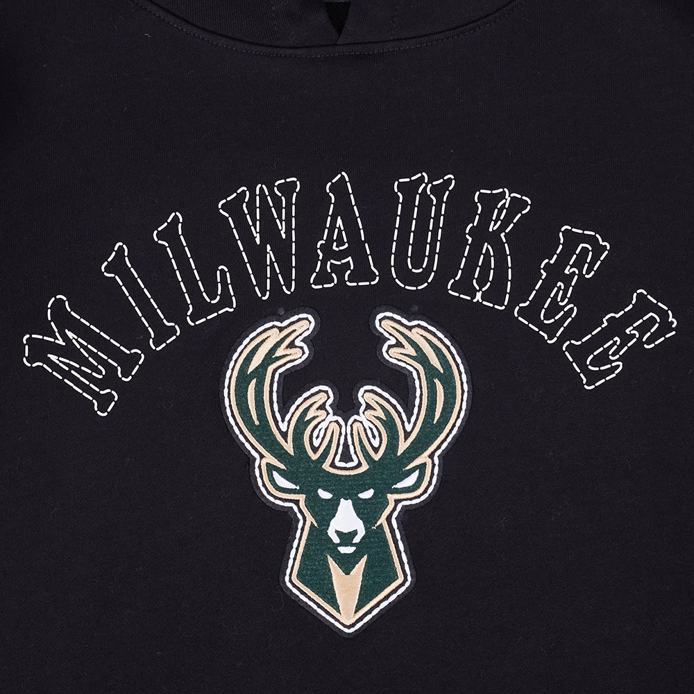 NBA MILWAUKEE BUCKS REBEL ATHLETICS MEN'S FLC PO HOODIE (BLACK)