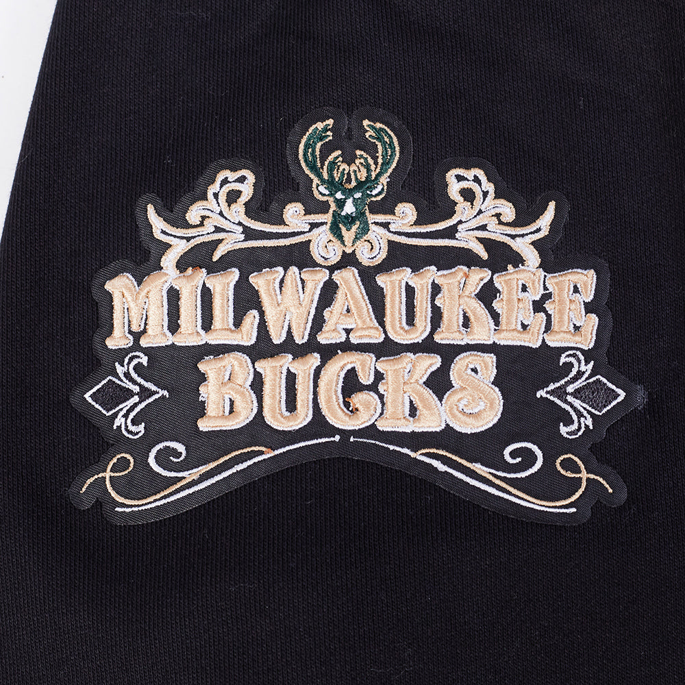 NBA MILWAUKEE BUCKS REBEL ATHLETICS MEN'S FLC PO HOODIE (BLACK)