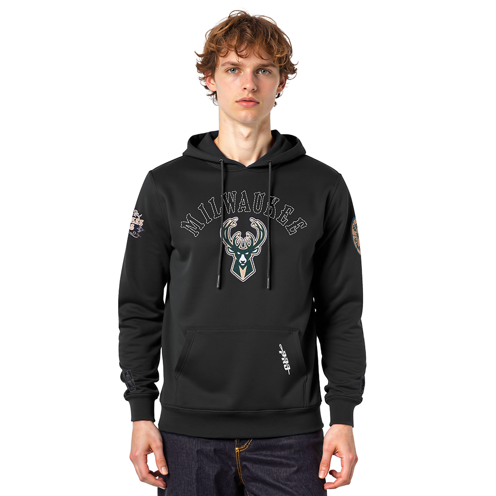 NBA MILWAUKEE BUCKS REBEL ATHLETICS MEN'S FLC PO HOODIE (BLACK)