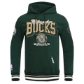 NBA MILWAUKEE BUCKS TEAM BADGE MEN'S RIB FLC PO HOODIE (FOREST GREEN)